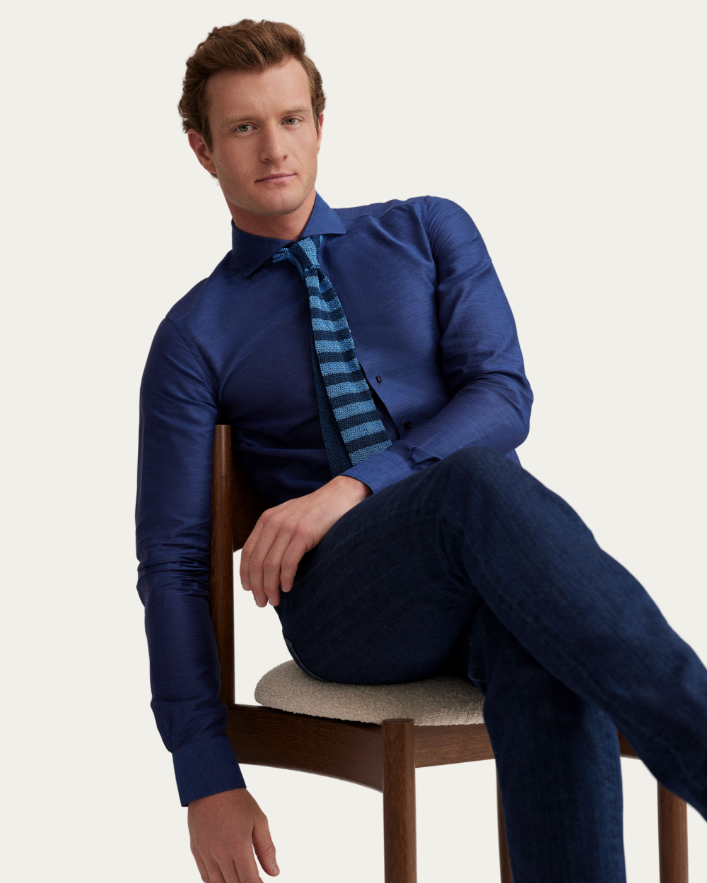 Emanuel Berg | Navy Blue Cotton and Linen Shirt