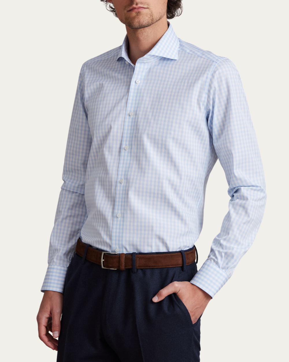 Emanuel Berg | Light Blue Gingham Check Cotton Shirt