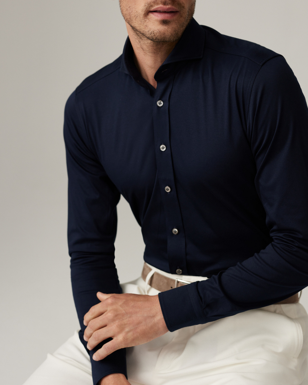 Emanuel Berg | Navy Blue Wool Jersey Shirt