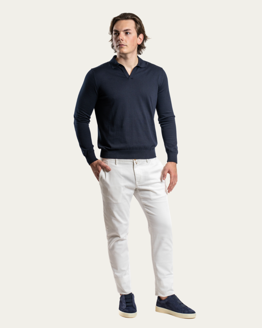Emanuel Berg - Navy Merino Polo Sweater
