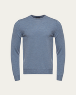 Blue Merino Wool Crew-Neck Sweater