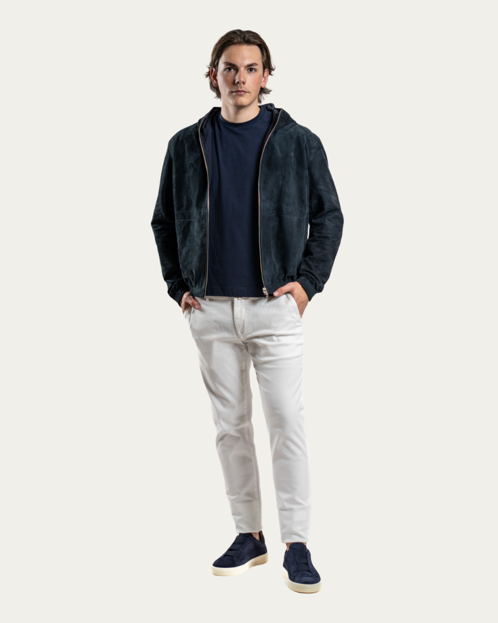 Arma - Dark Blue Reversible Suede Jacket With Hood