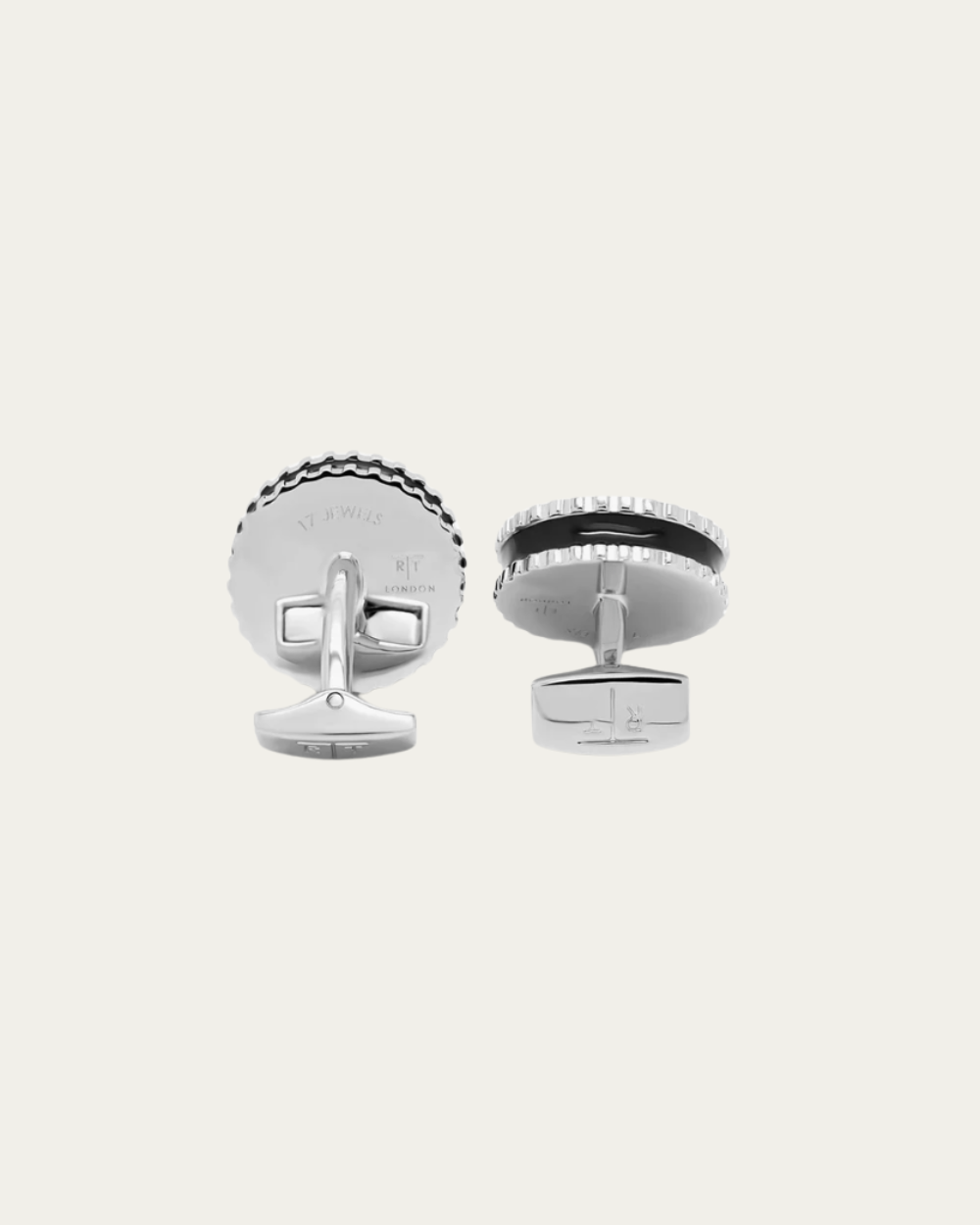 Tateossian - Round Skeleton Gear Static Cufflinks With Black Enamel