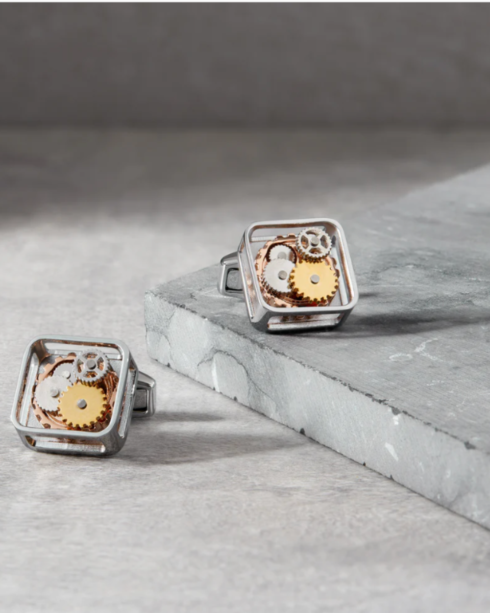 Tateossian - Square Gear Cufflinks Silver With Palladium Plated Steel