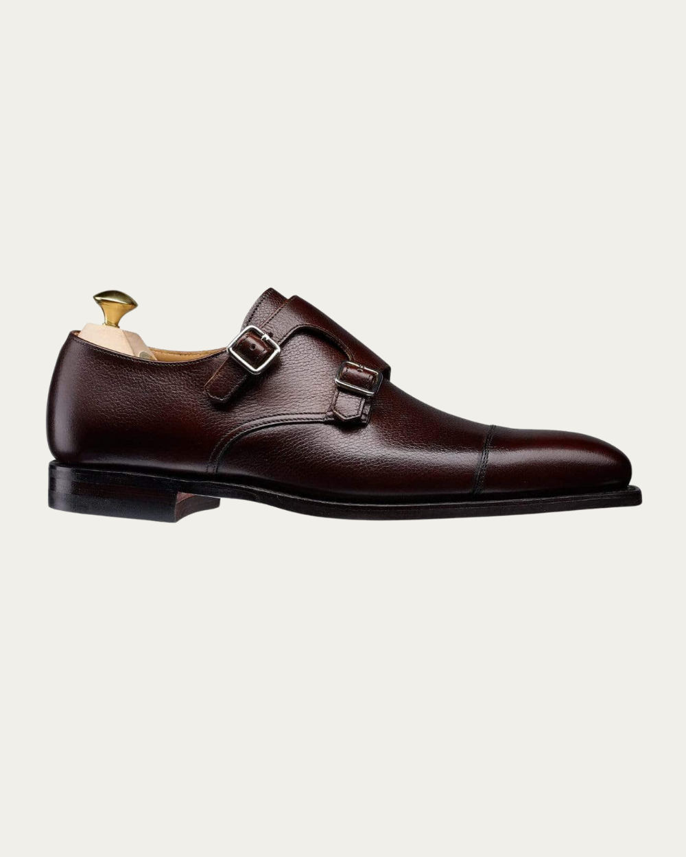 Crockett & Jones - Dark Brown Pebble Grain Lowndes Double Buckle Monk Shoes