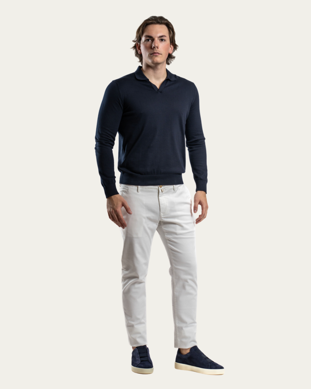 Emanuel Berg - Navy Merino Polo Sweater