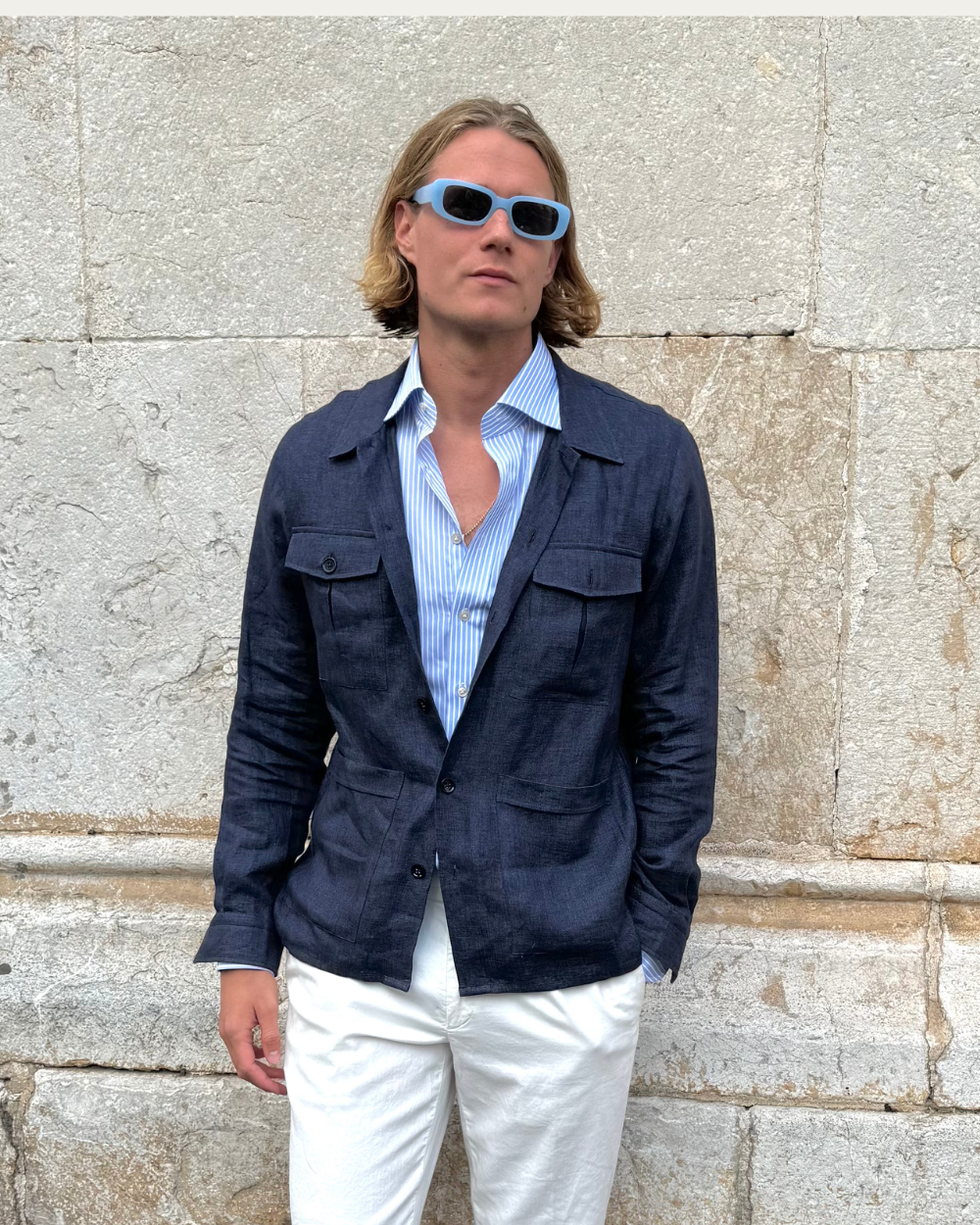 Emanuel Berg | Navy Blue Linen Overshirt