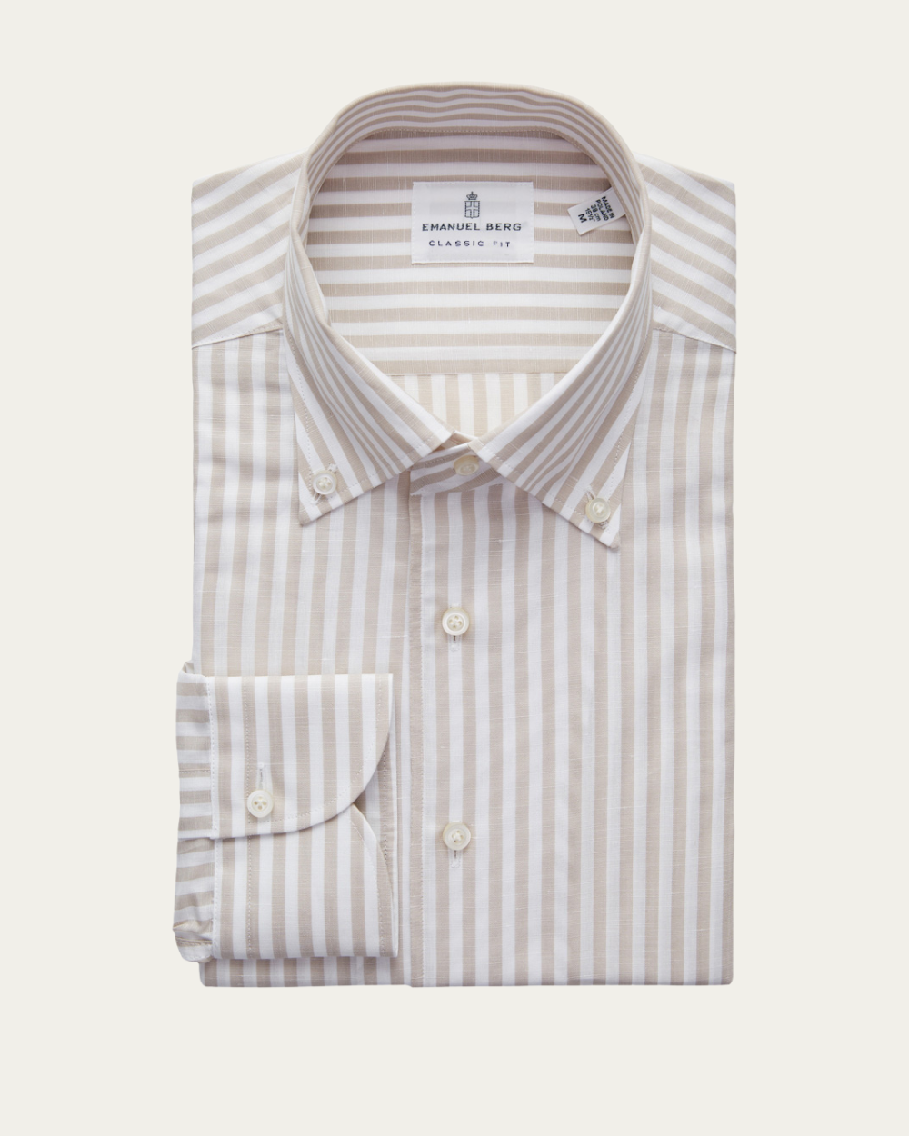 Beige Striped Cotton and Linen Shirt | Emanuel Berg