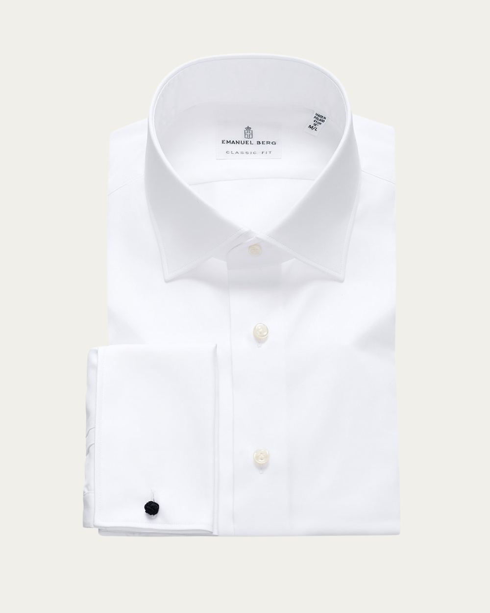 Biała koszula z mankietem na spinki, Wrinkle Resistant Twill | Emanuel Berg