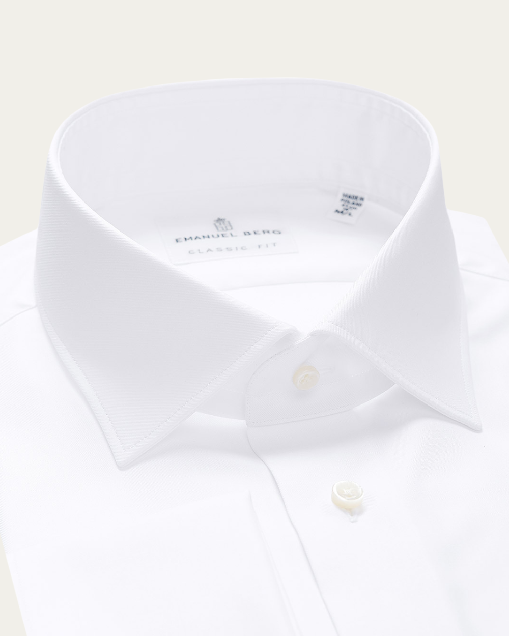 Biała koszula z mankietem na spinki, Wrinkle Resistant Twill | Emanuel Berg