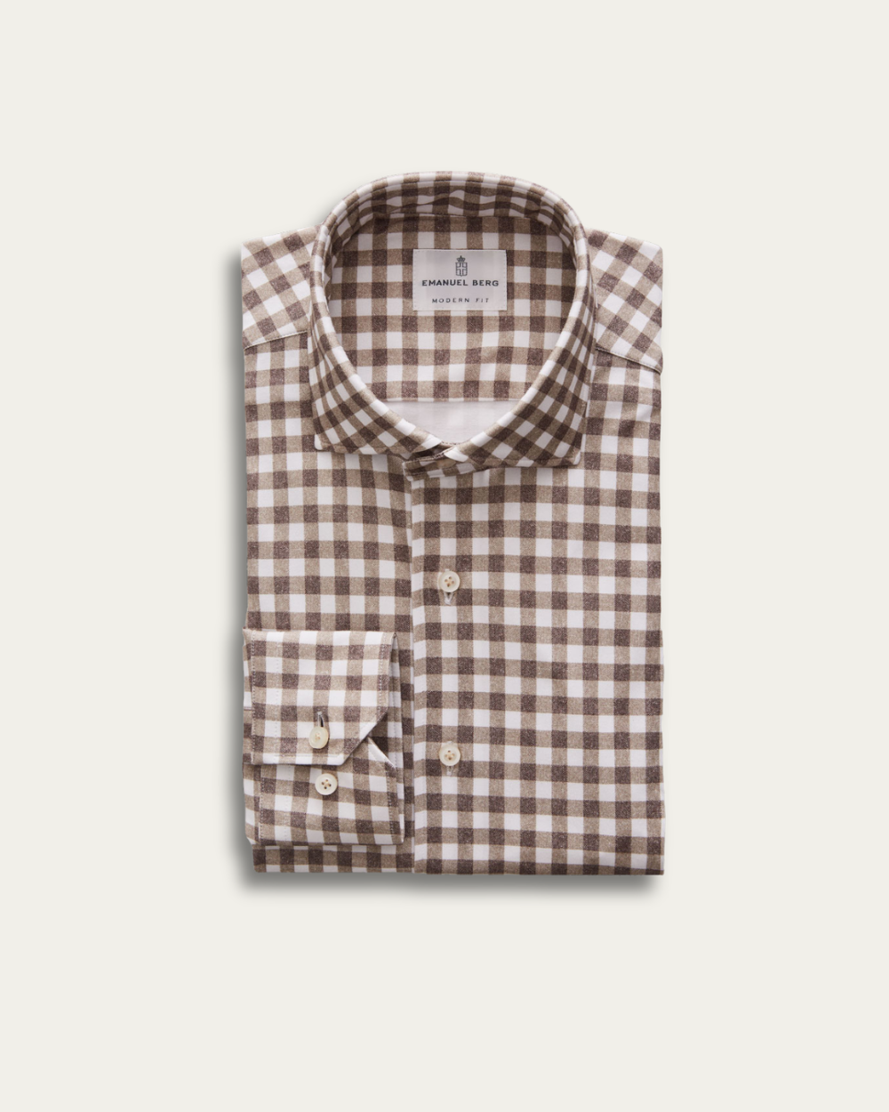 Brown Gingham 4Flex Cotton Shirt | Emanuel Berg