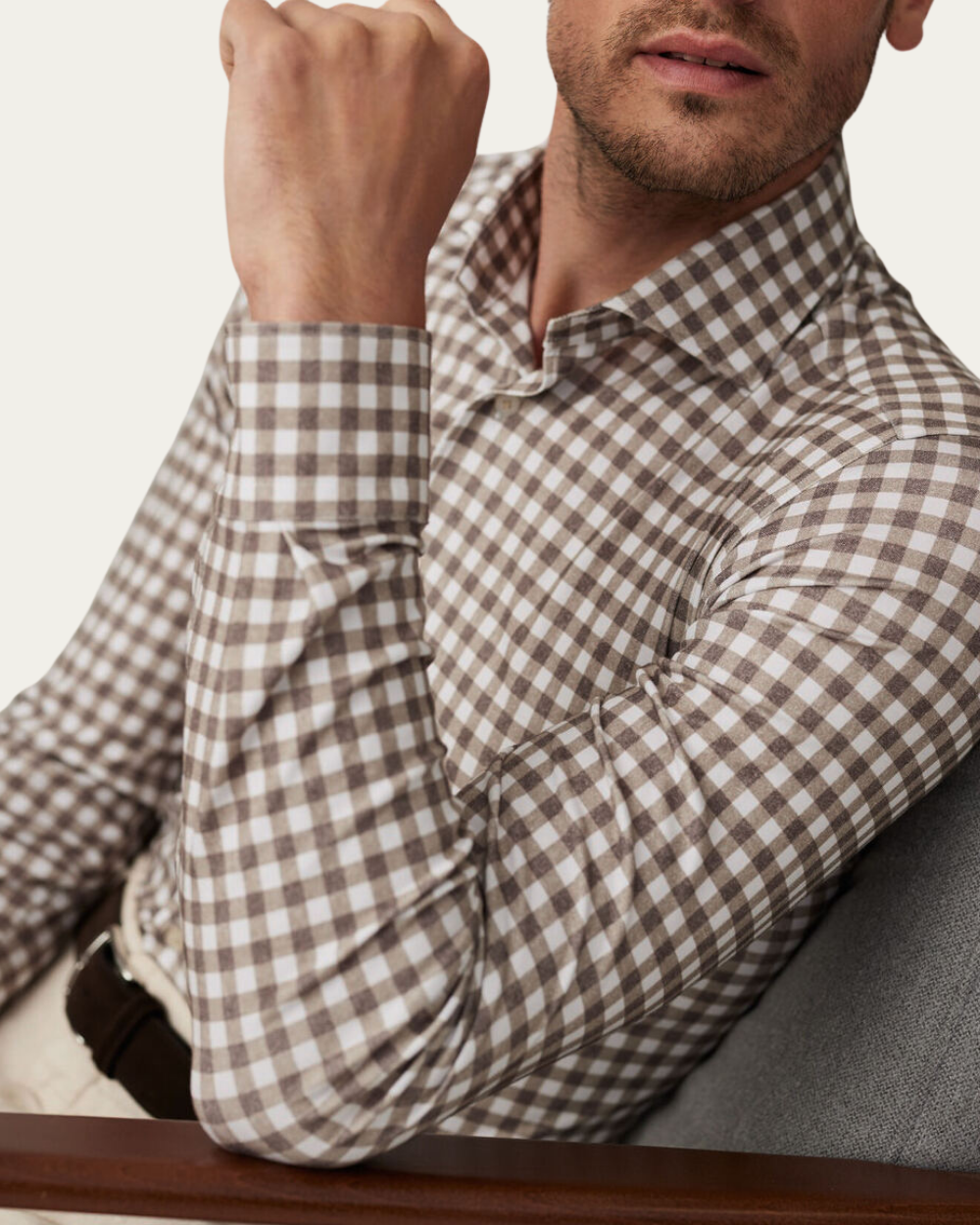 Brown Gingham 4Flex Cotton Shirt | Emanuel Berg