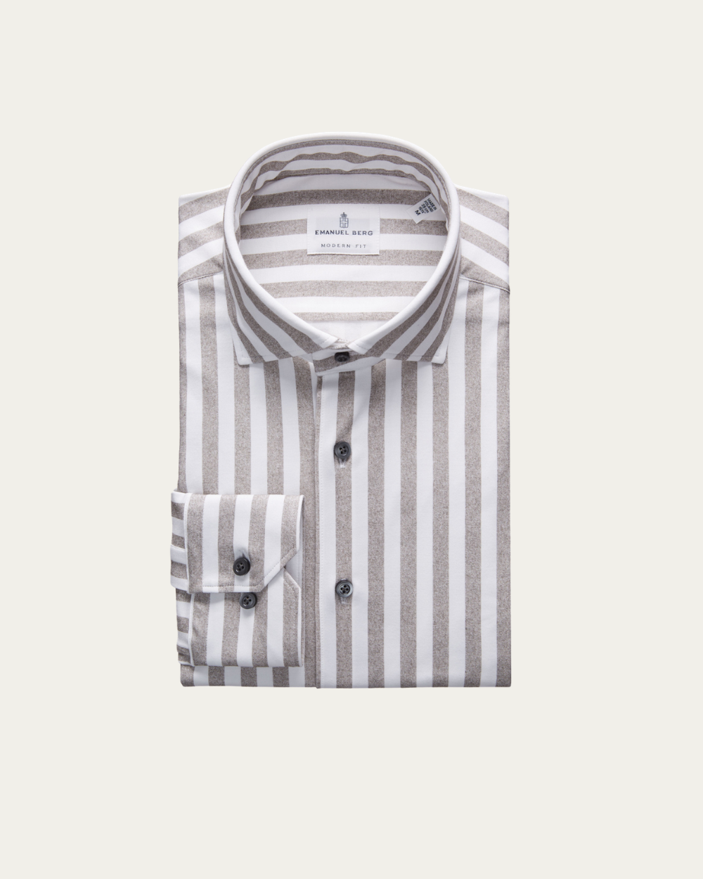 Grey Striped 4Flex Cotton Shirt | Emanuel Berg