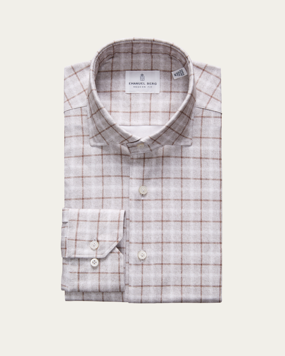 Brown Check 4Flex Cotton Shirt | Emanuel Berg