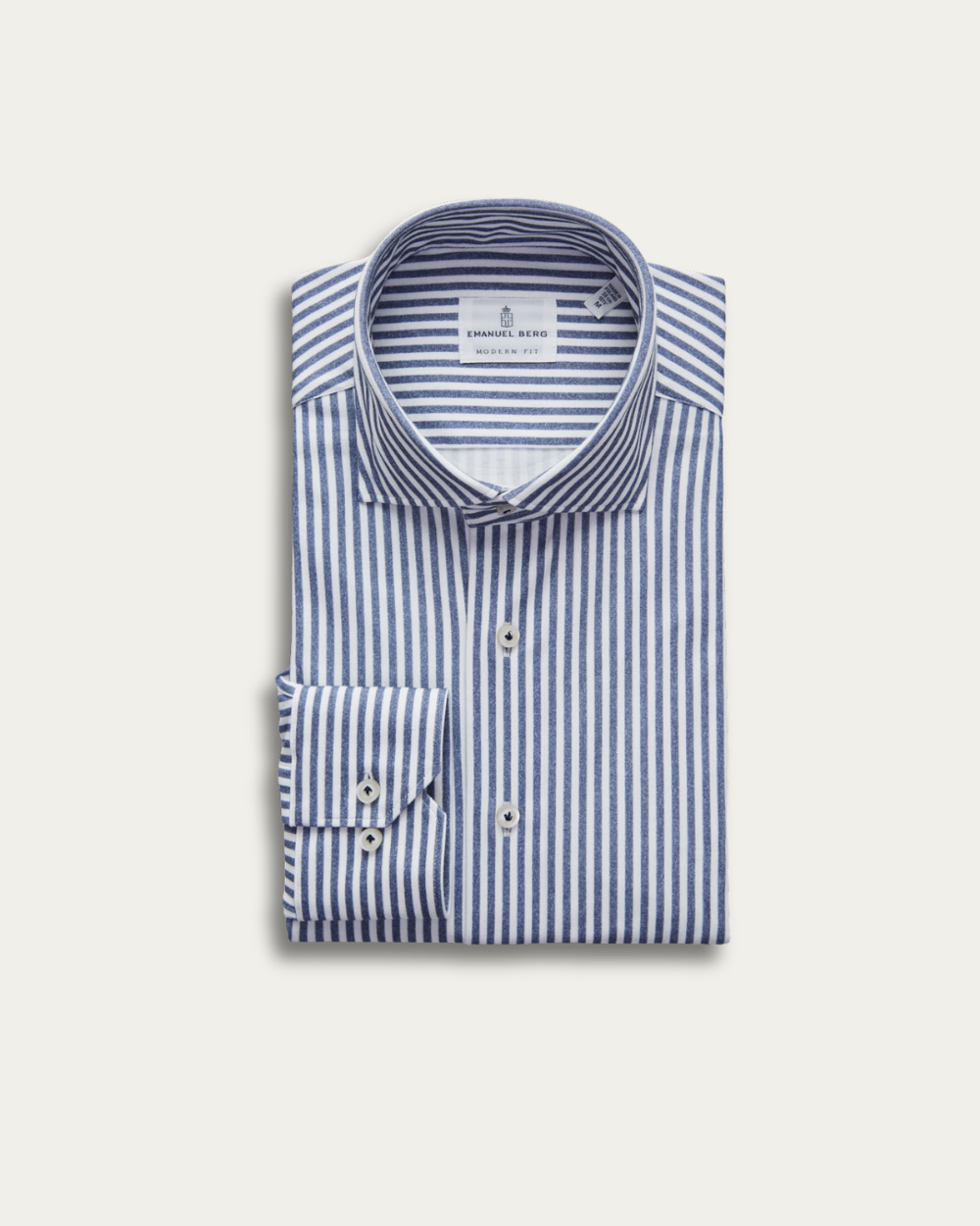 Navy Blue Striped 4Flex Cotton Shirt | Emanuel Berg