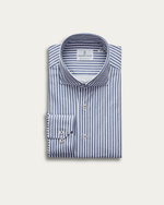 Navy Blue Striped 4Flex Cotton Shirt