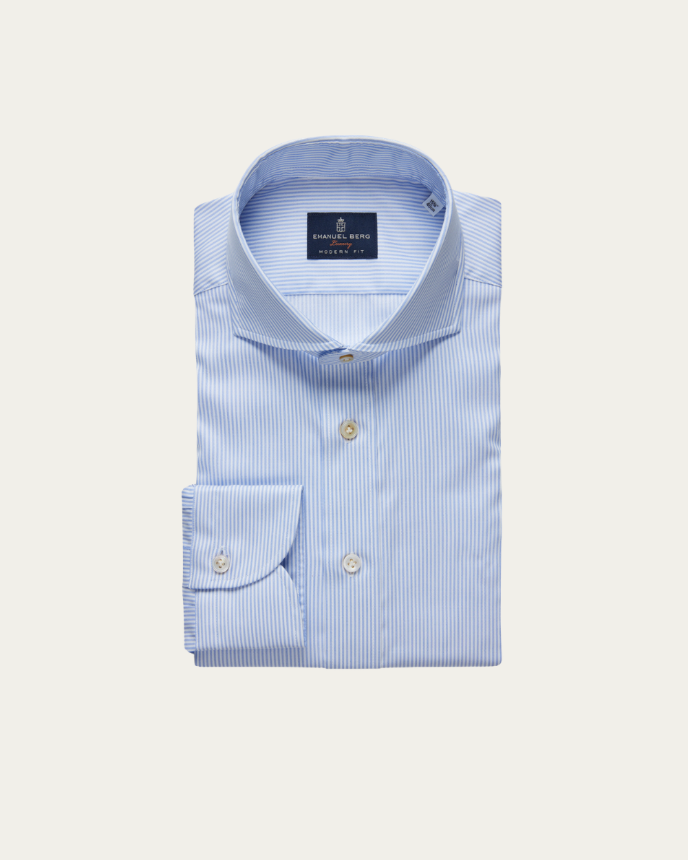 Light Blue Striped Wrinkle Resistant Twill Shirt | Emanuel Berg