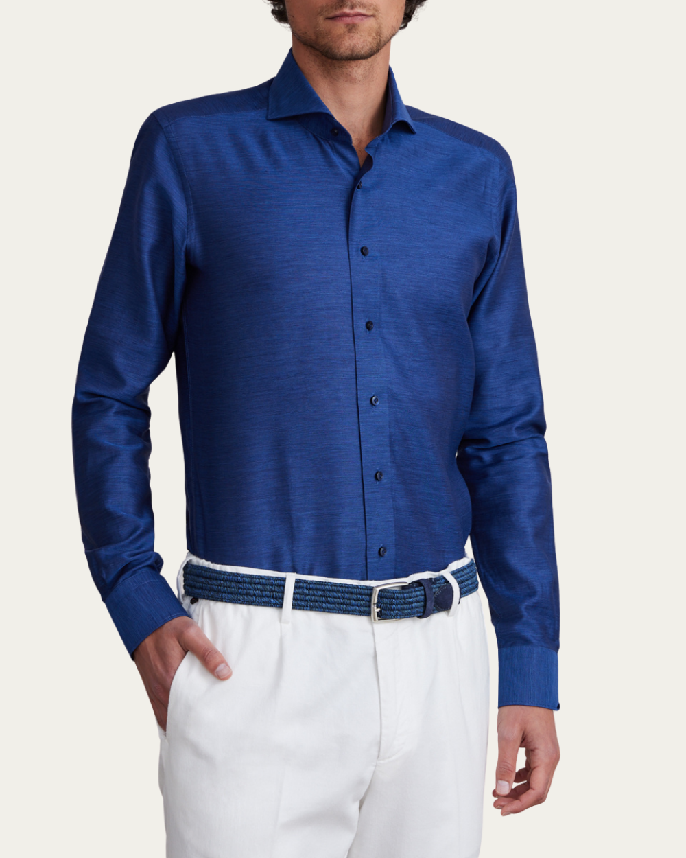 Navy Blue Cotton and Linen Shirt | Emanuel Berg