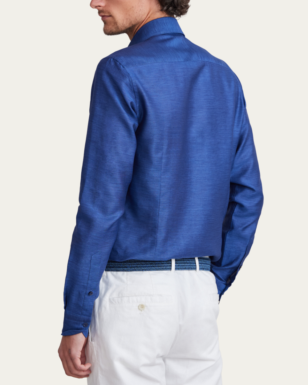Navy Blue Cotton and Linen Shirt | Emanuel Berg
