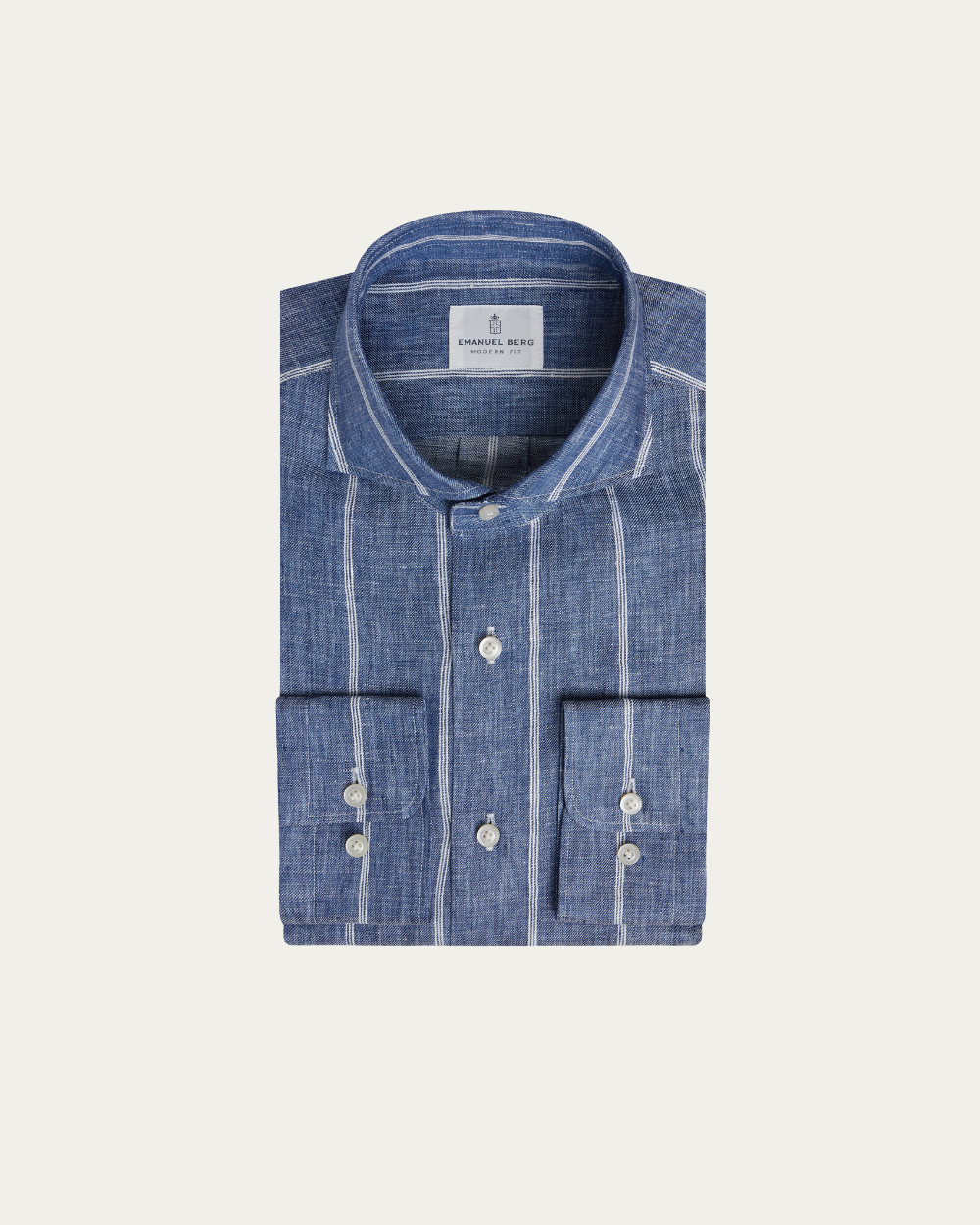 Blue Striped Linen Harvard Shirt | Emanuel Berg