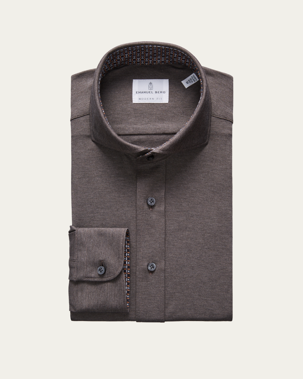 Emanuel Berg | Brown 4Flex Shirt with Geometric Contrast Details