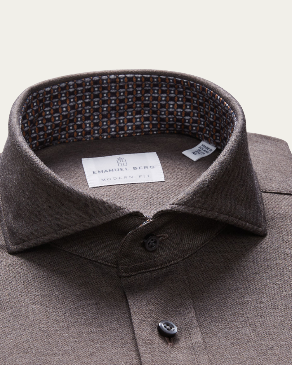 Emanuel Berg | Brown 4Flex Shirt with Geometric Contrast Details