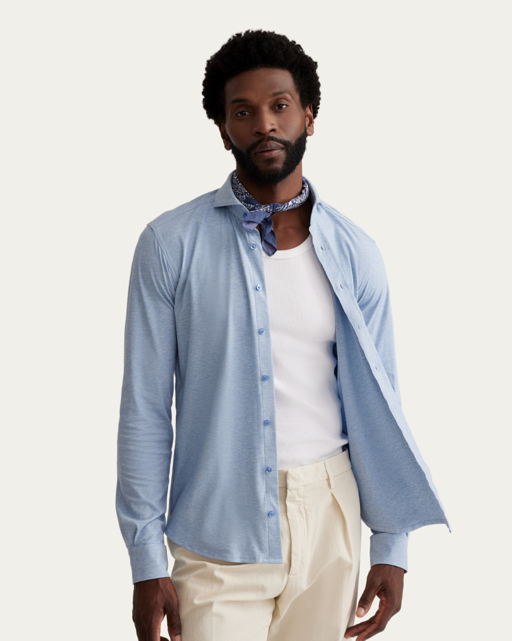 Emanuel Berg | Blue 4Flex Cotton-Blend Shirt