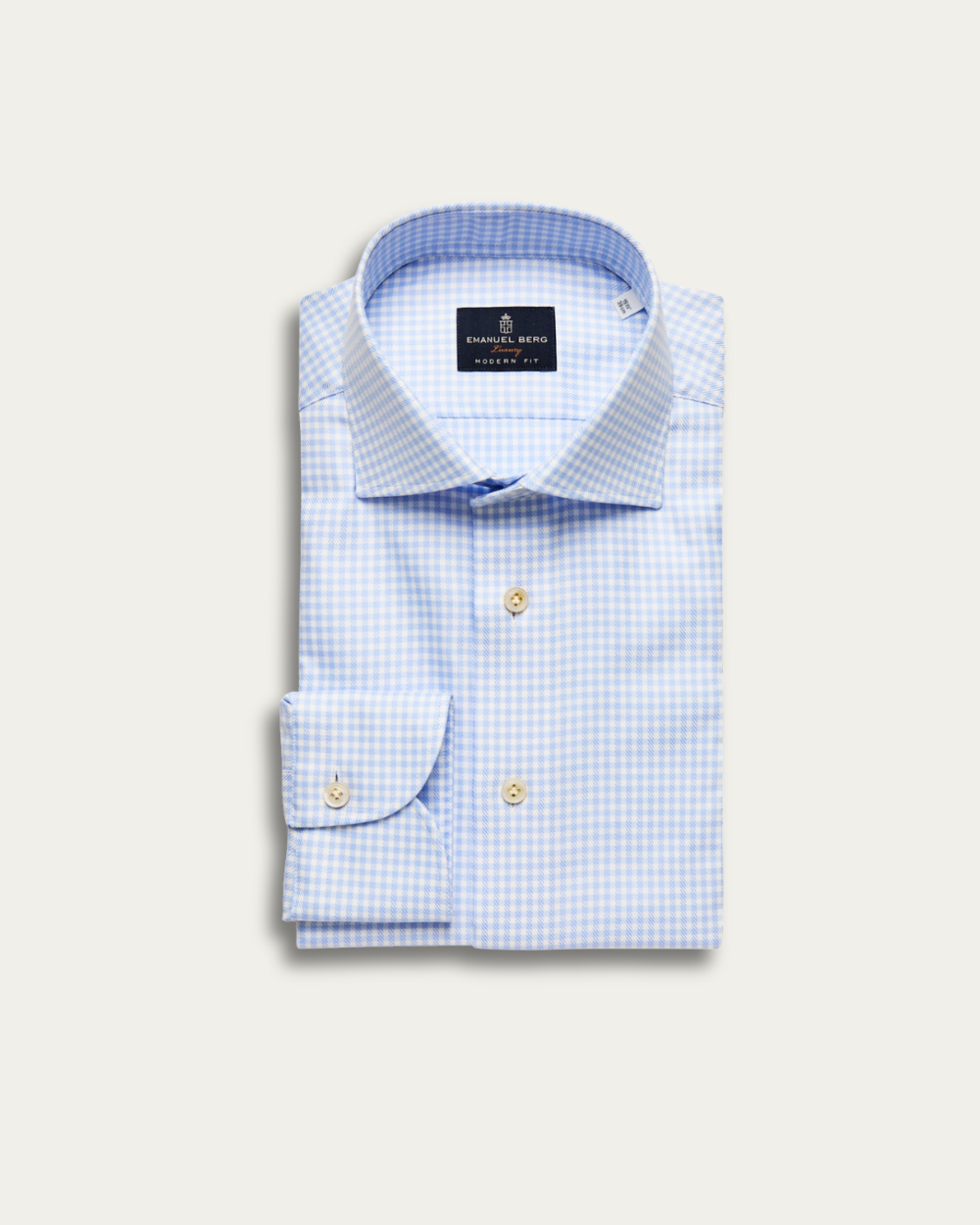 Light Blue Gingham Royal Twill Shirt | Emanuel Berg