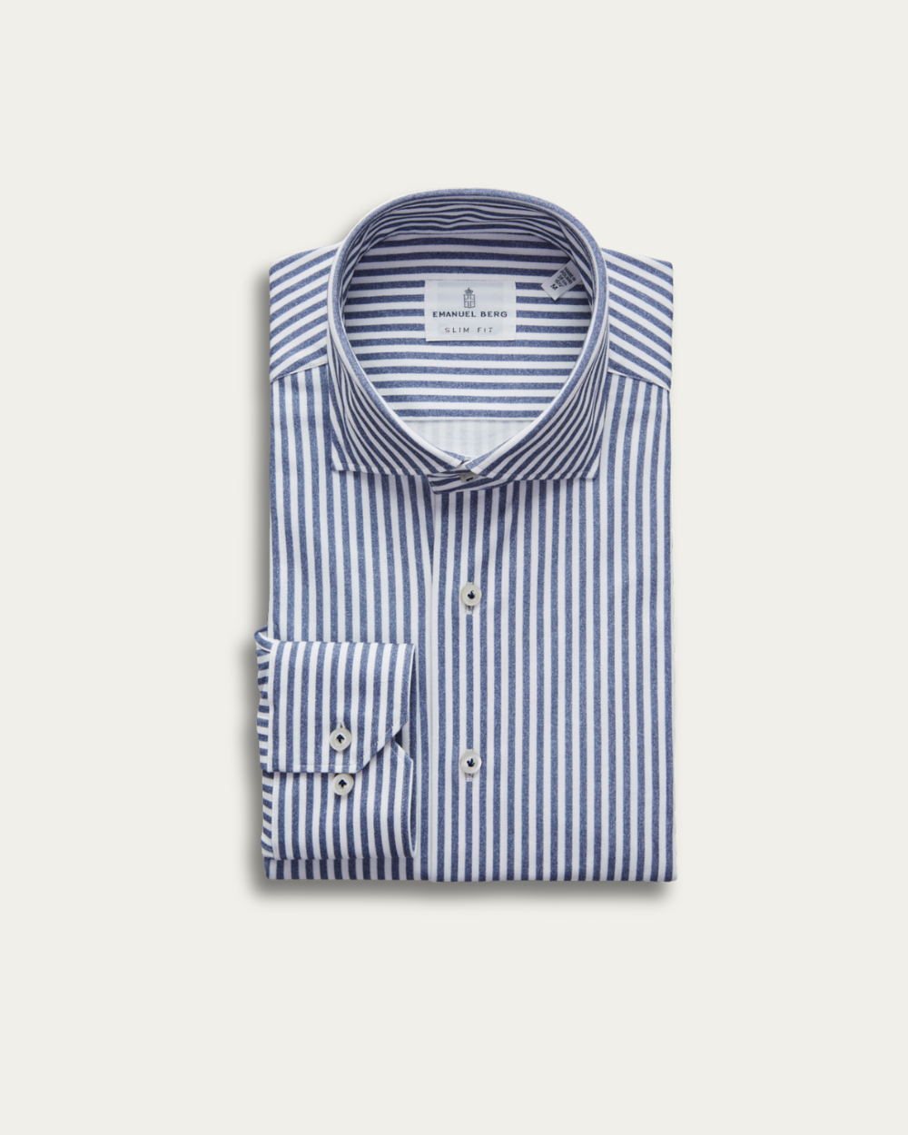 Navy Blue Striped 4Flex Cotton Shirt | Emanuel Berg