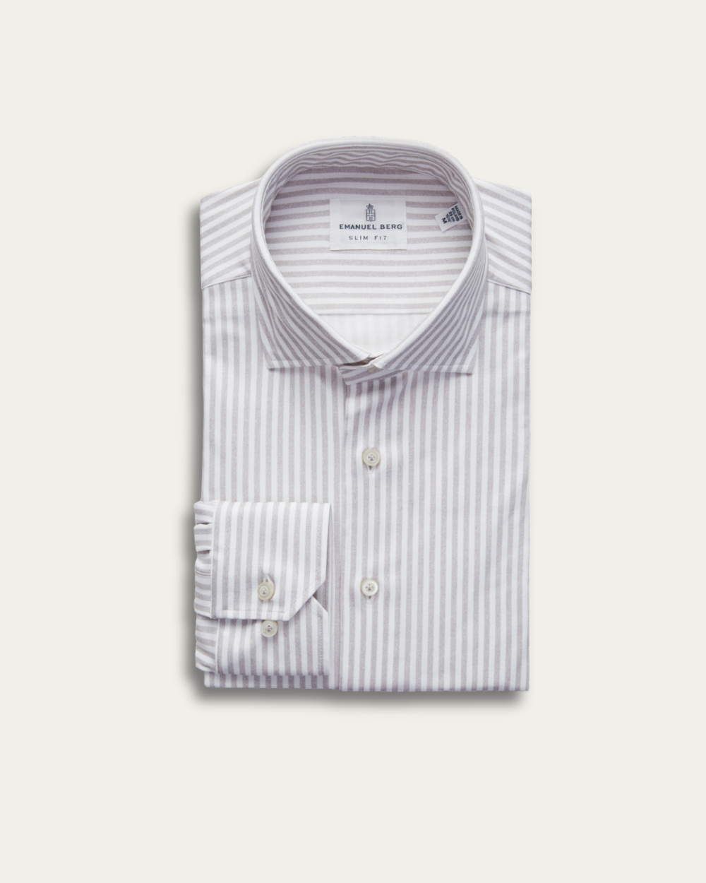 Grey Striped 4Flex Cotton Shirt | Emanuel Berg