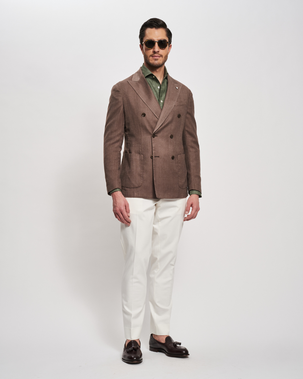 Brązowa, dwurzędowa marynarka w jodełkę | L.B.M 1911