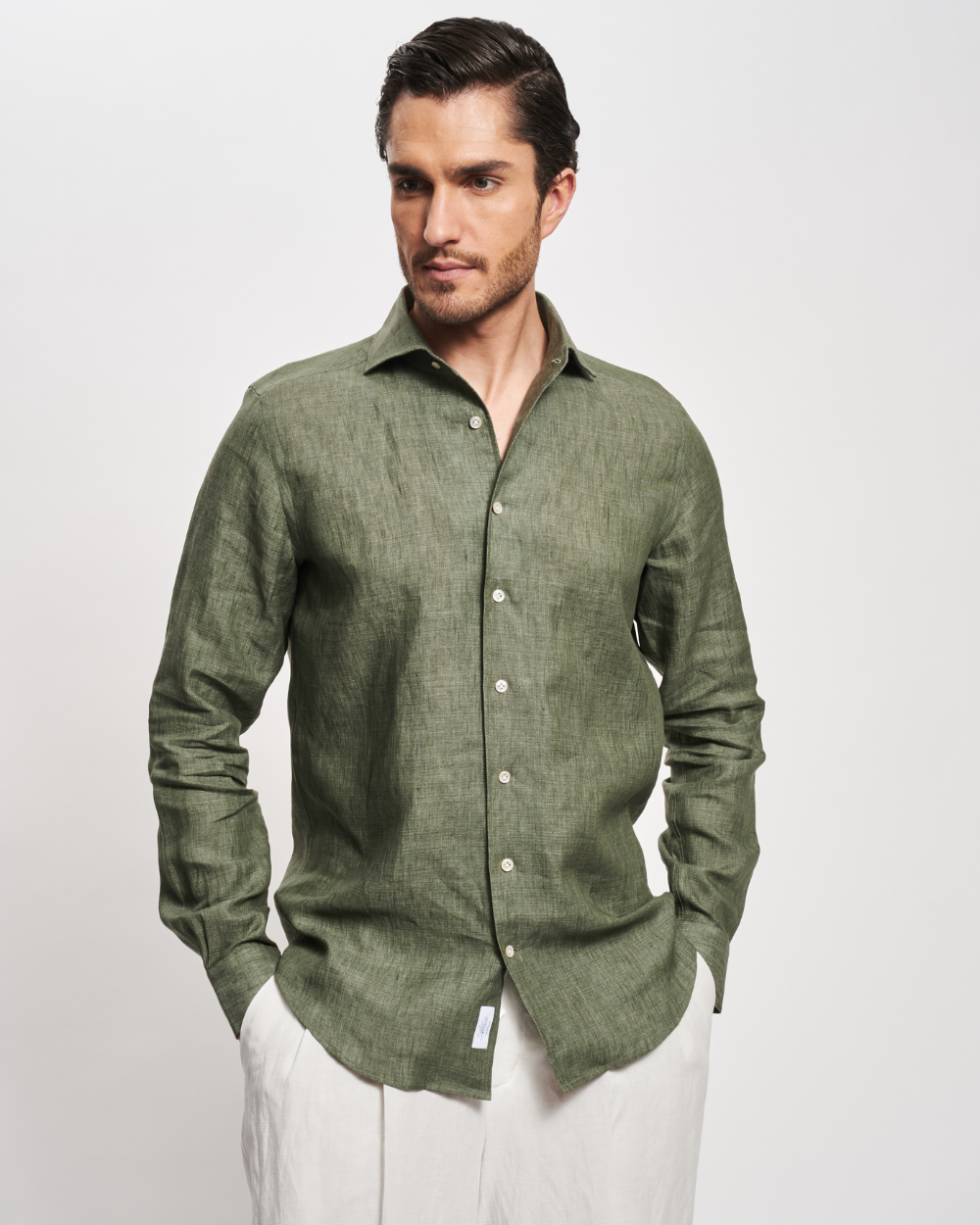 Olive Green Linen Fontalina Shirt | BERG’S