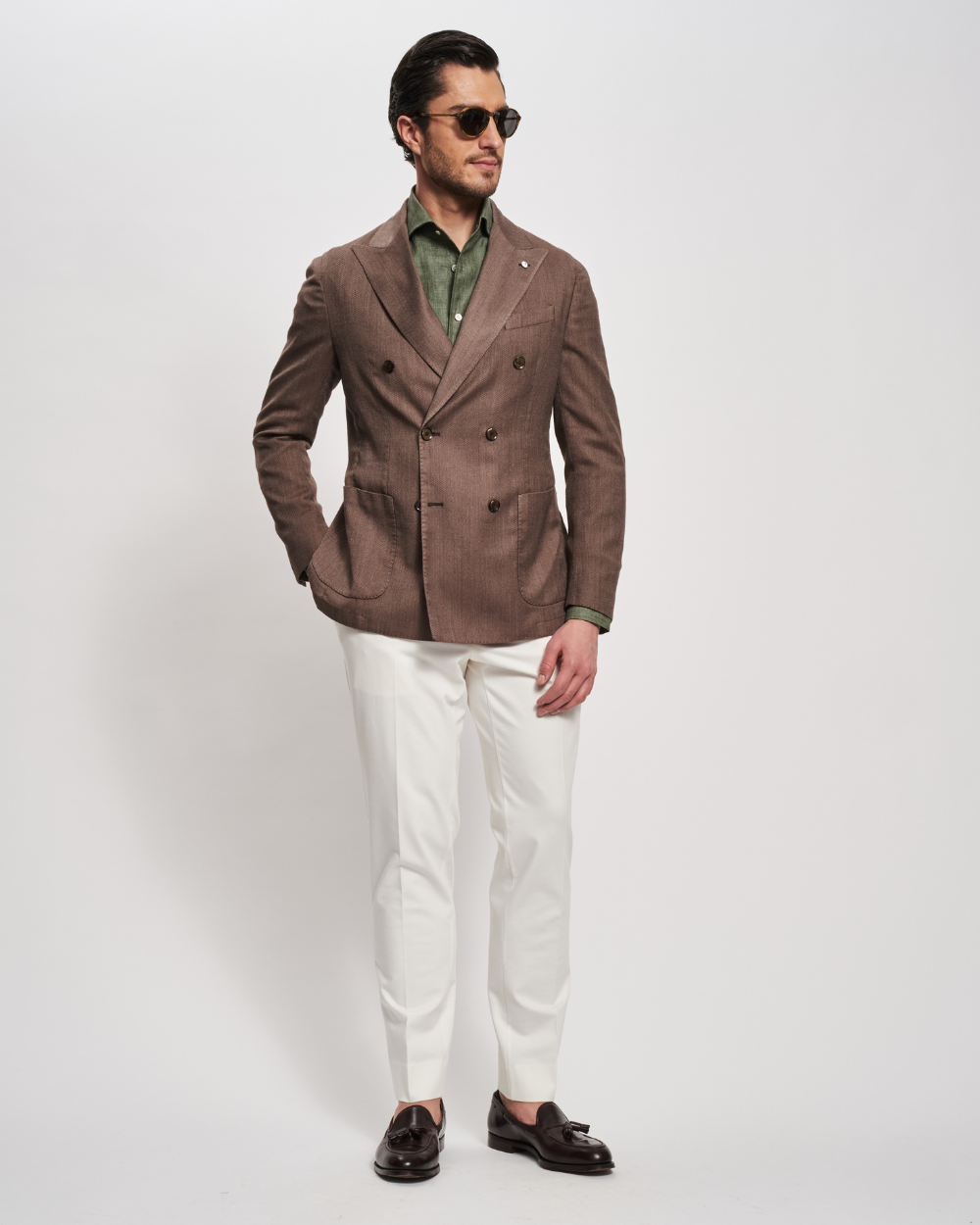 Brązowa, dwurzędowa marynarka w jodełkę | L.B.M 1911