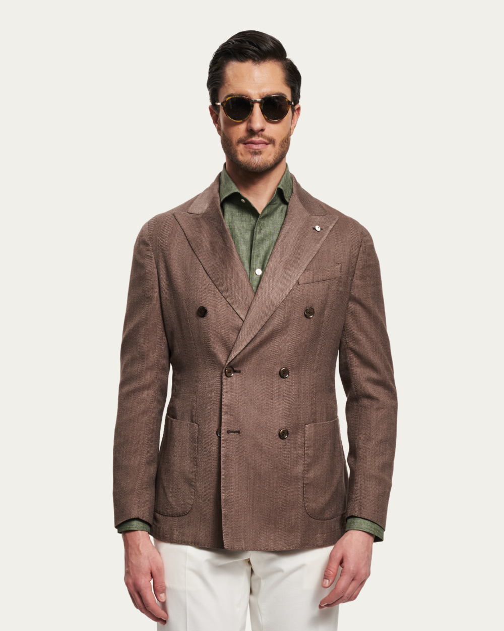 Brązowa, dwurzędowa marynarka w jodełkę | L.B.M 1911