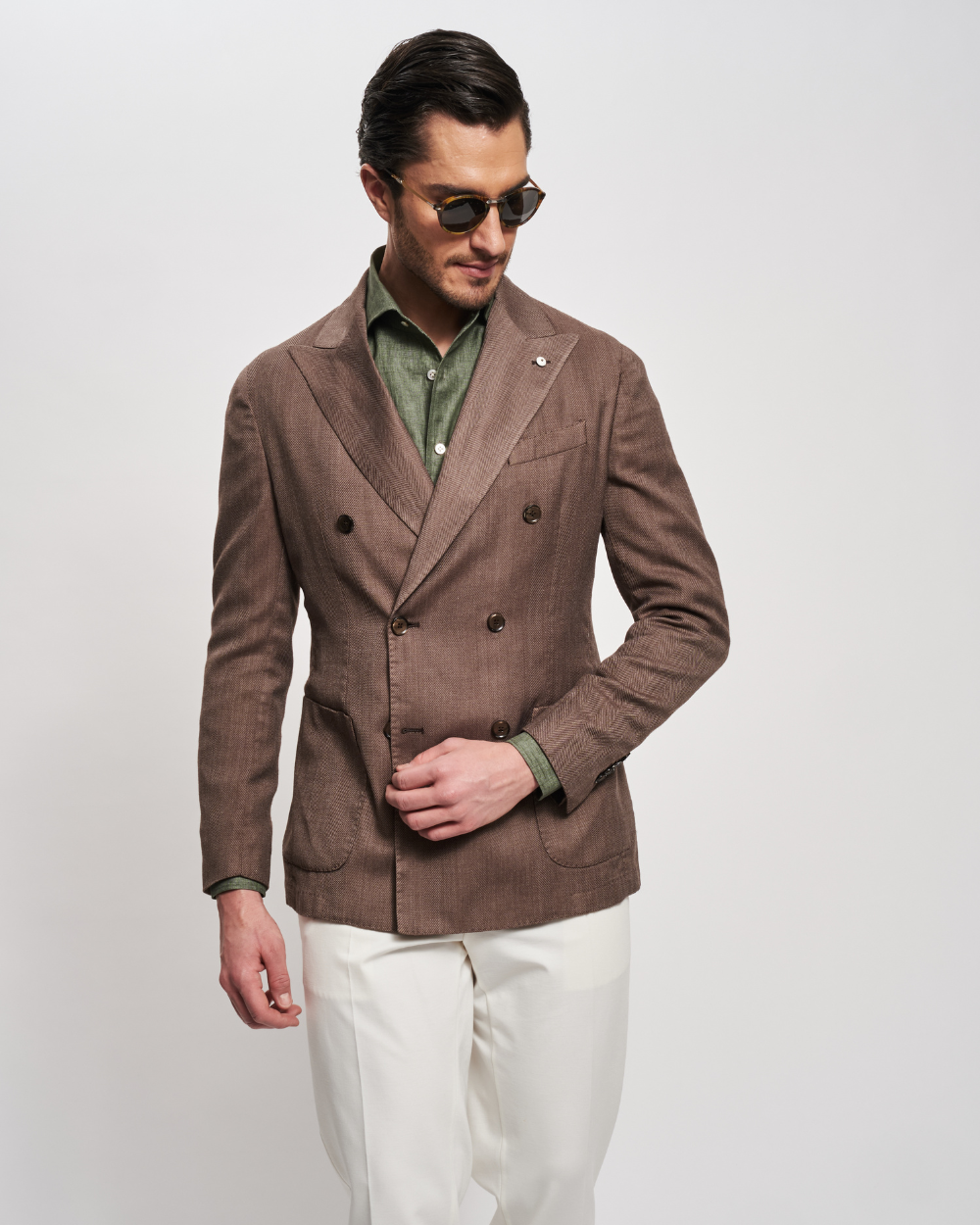 Brązowa, dwurzędowa marynarka w jodełkę | L.B.M 1911