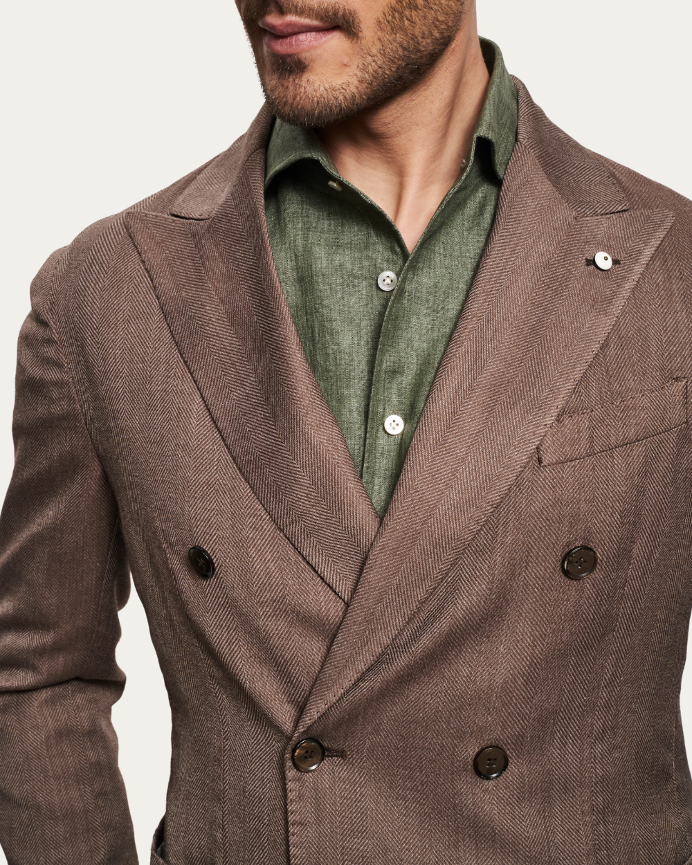 Brązowa, dwurzędowa marynarka w jodełkę | L.B.M 1911