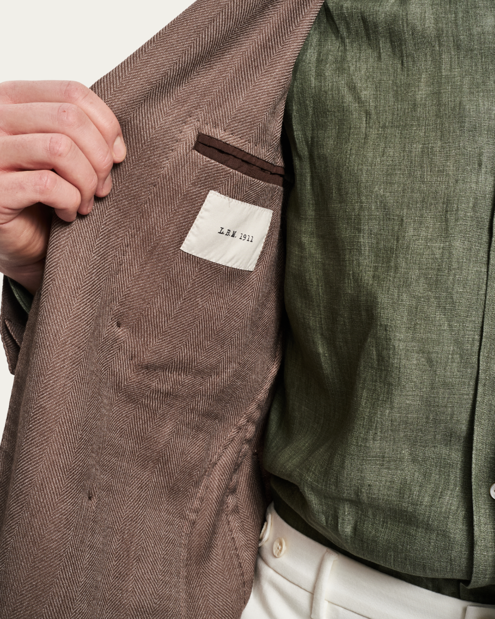 Brązowa, dwurzędowa marynarka w jodełkę | L.B.M 1911