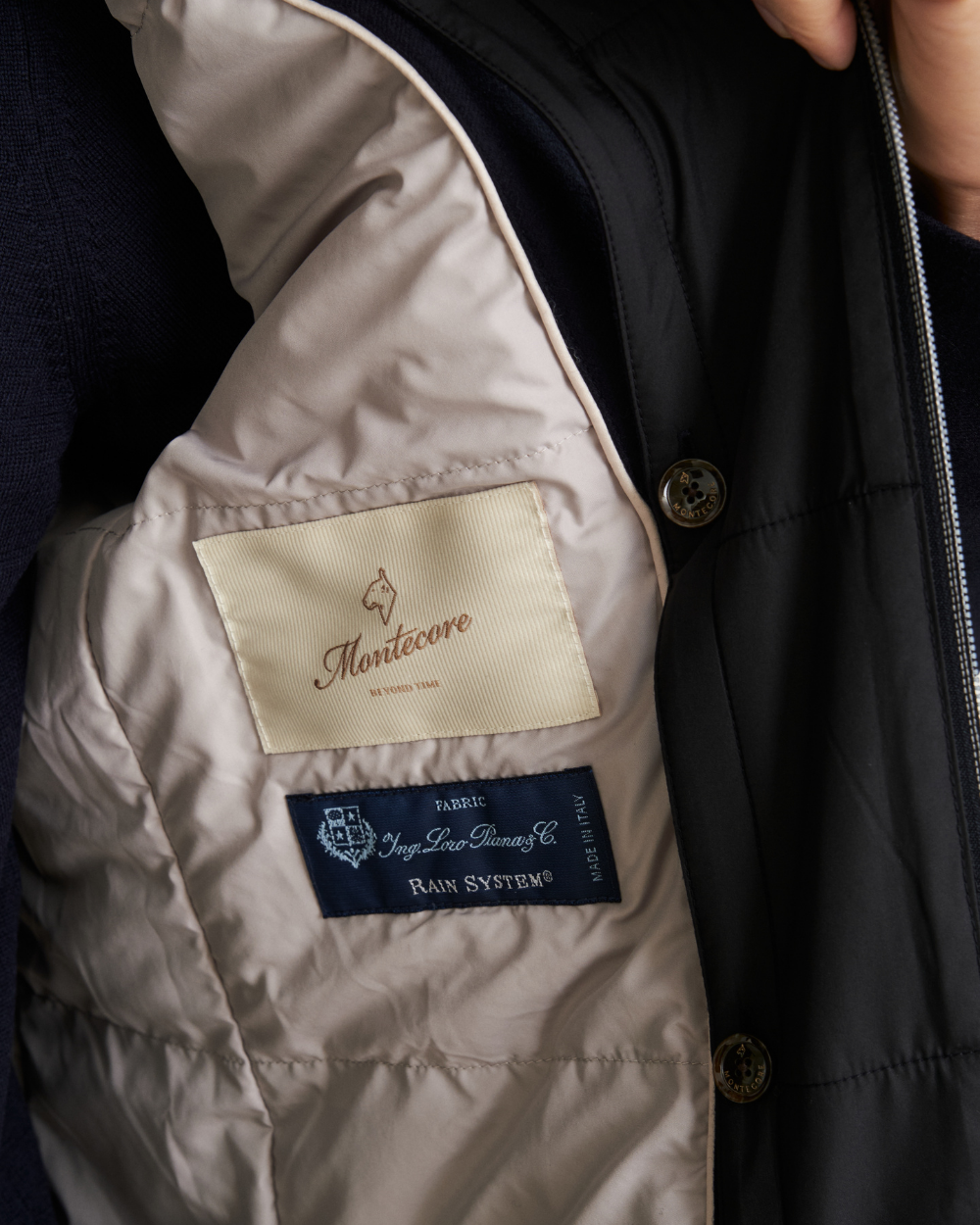 Hybrydowy granatowy płaszcz z wełny Loro Piana® | Montecore