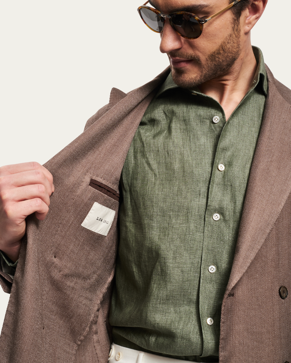 Brązowa, dwurzędowa marynarka w jodełkę | L.B.M 1911