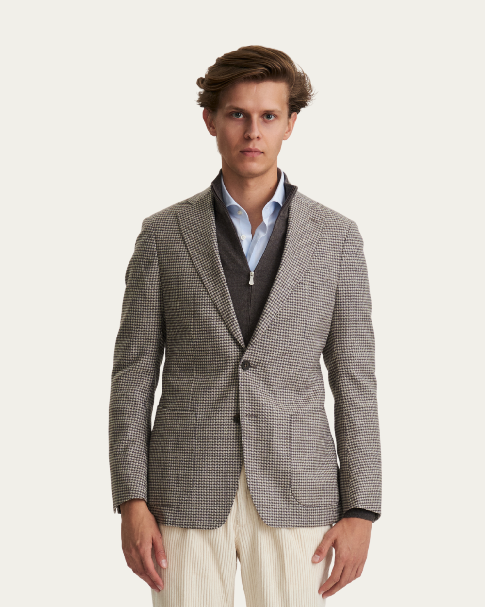 Beige Houndstooth Twill Soft Jacket | Emanuel Berg