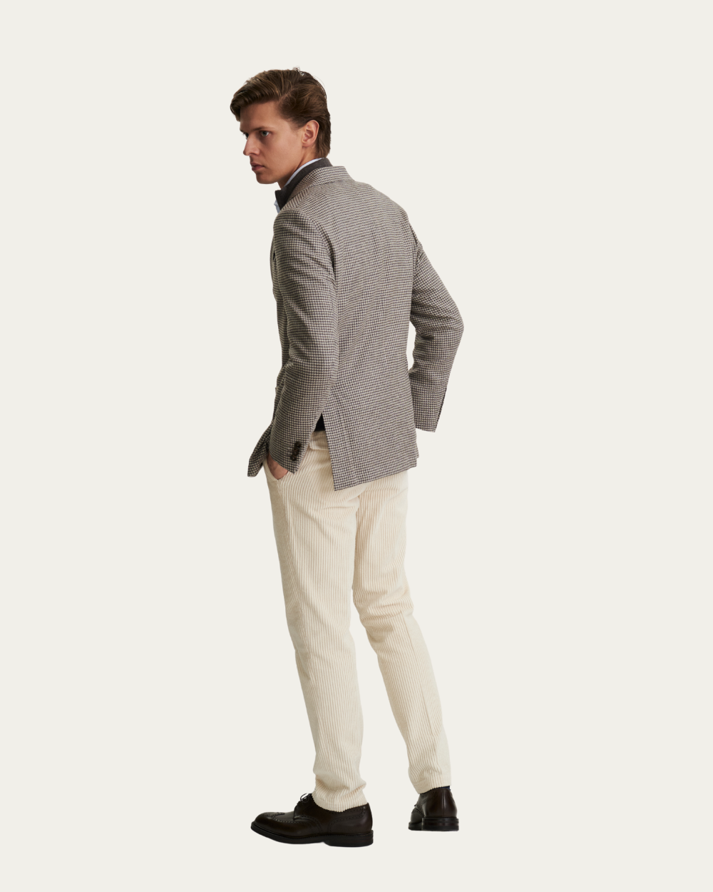Beige Houndstooth Twill Soft Jacket | Emanuel Berg