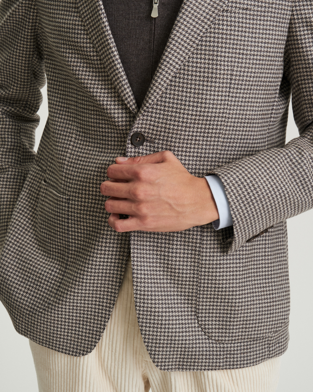 Beige Houndstooth Twill Soft Jacket | Emanuel Berg