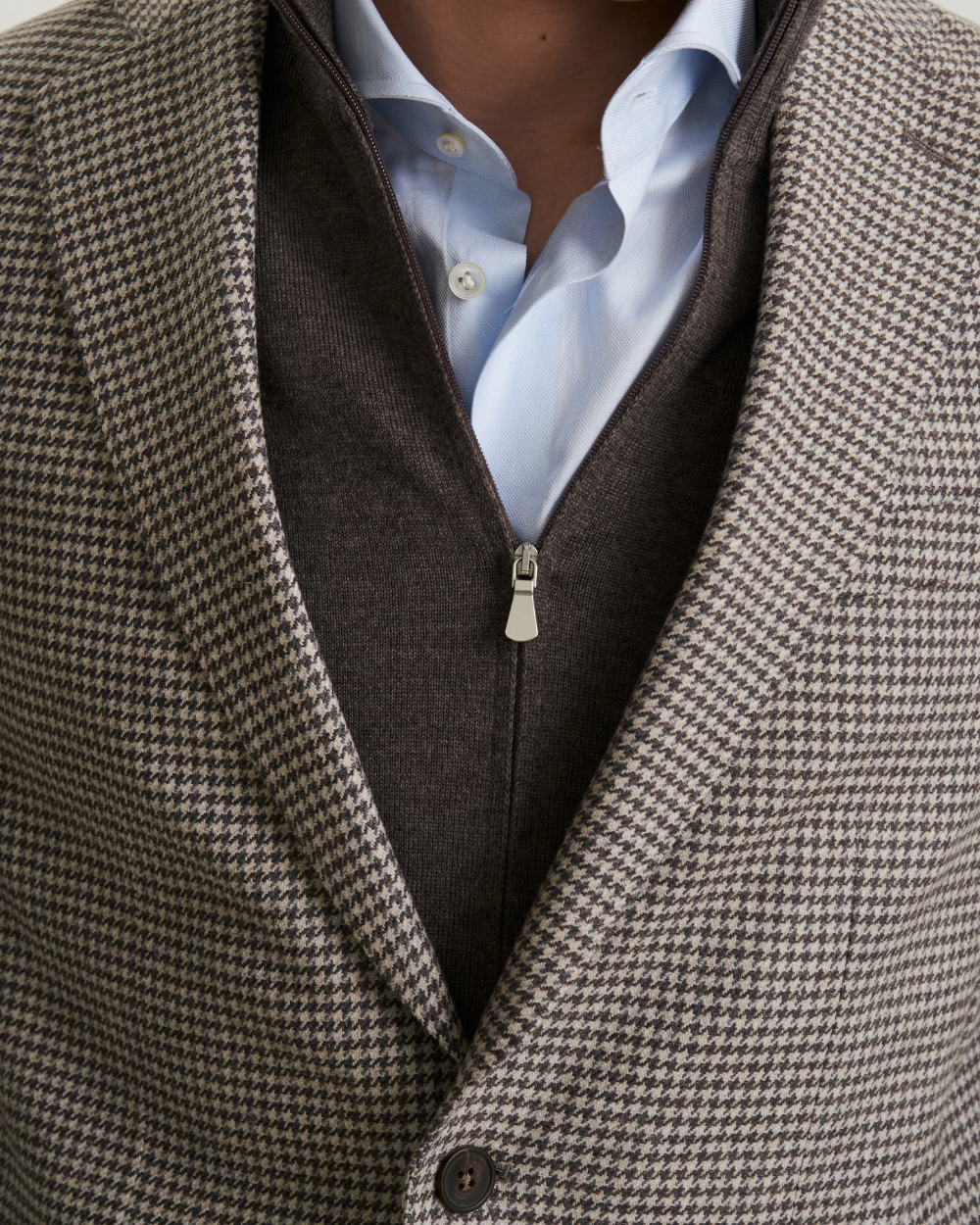 Beige Houndstooth Twill Soft Jacket | Emanuel Berg
