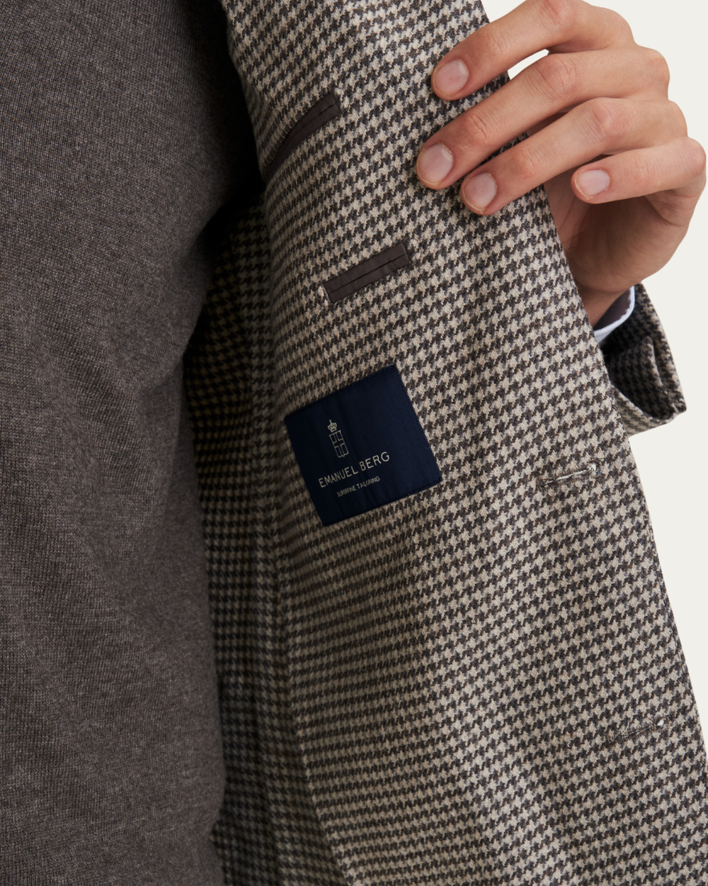 Beige Houndstooth Twill Soft Jacket | Emanuel Berg