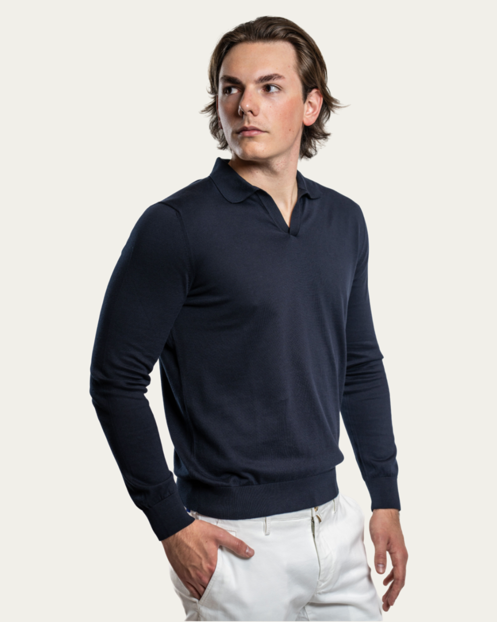 Emanuel Berg - Navy Merino Polo Sweater