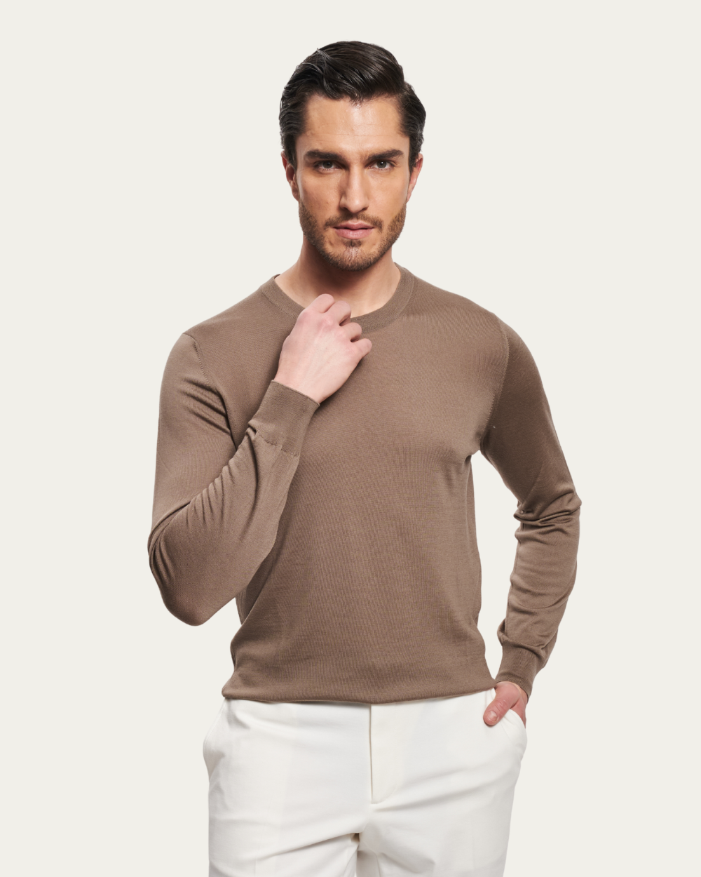 Jasnobrązowy sweter z dziewiczej wełny | BERG’S