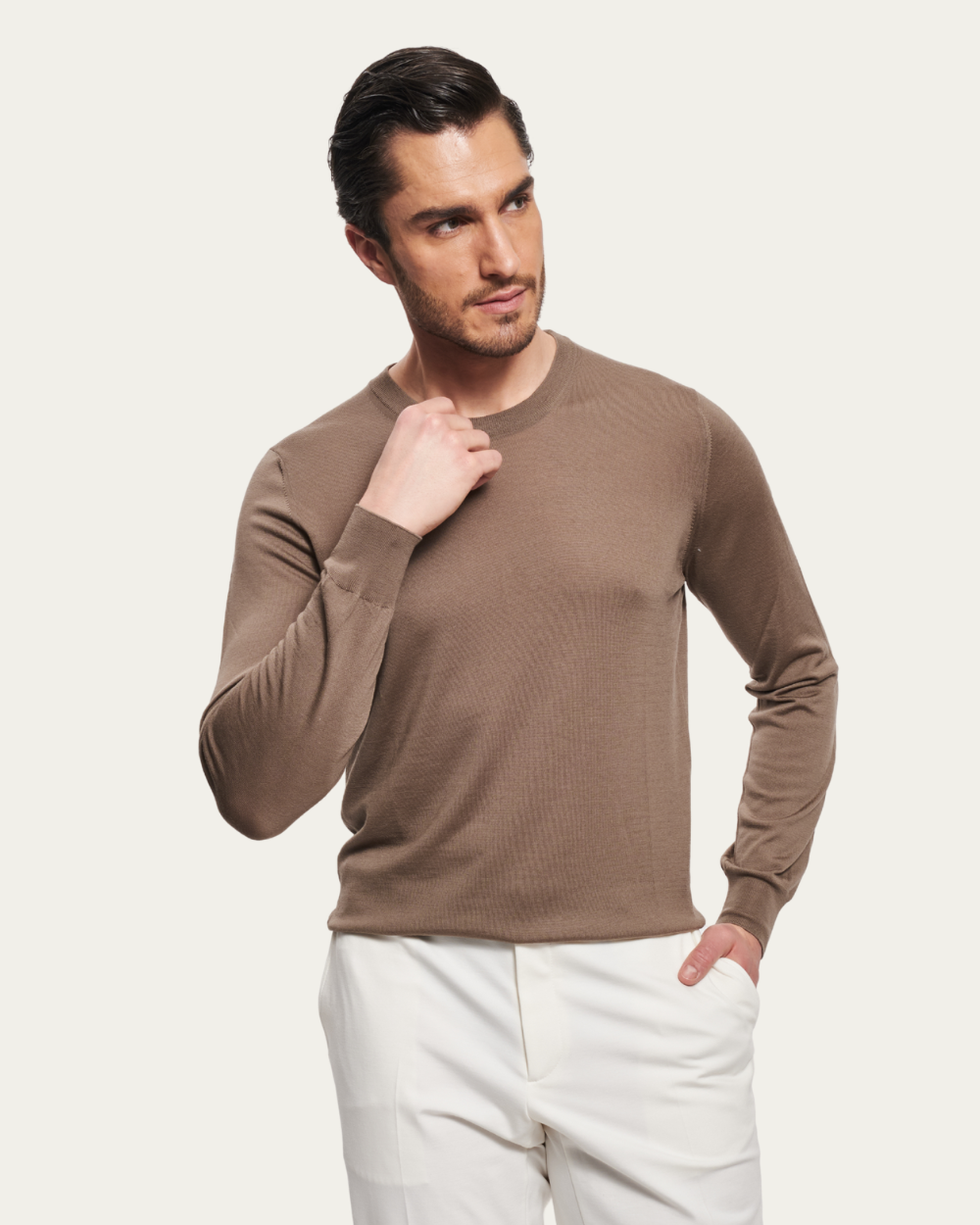 Jasnobrązowy sweter z dziewiczej wełny | BERG’S