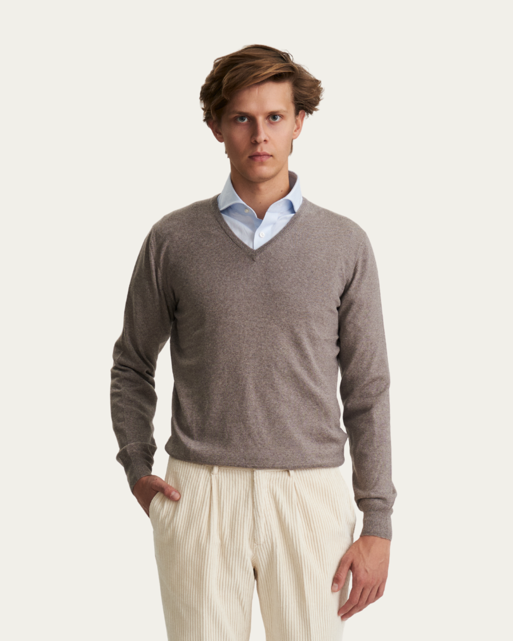 Taupe V-neck Sweater | BERG'S