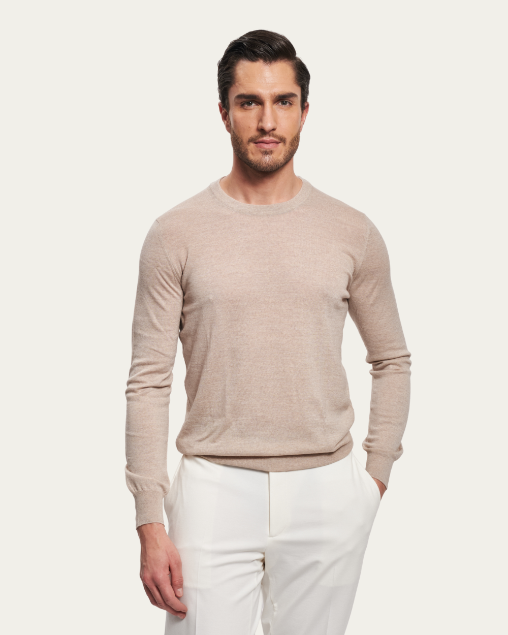 Sweter z wełny dziewiczej w kolorze taupe | BERG’S