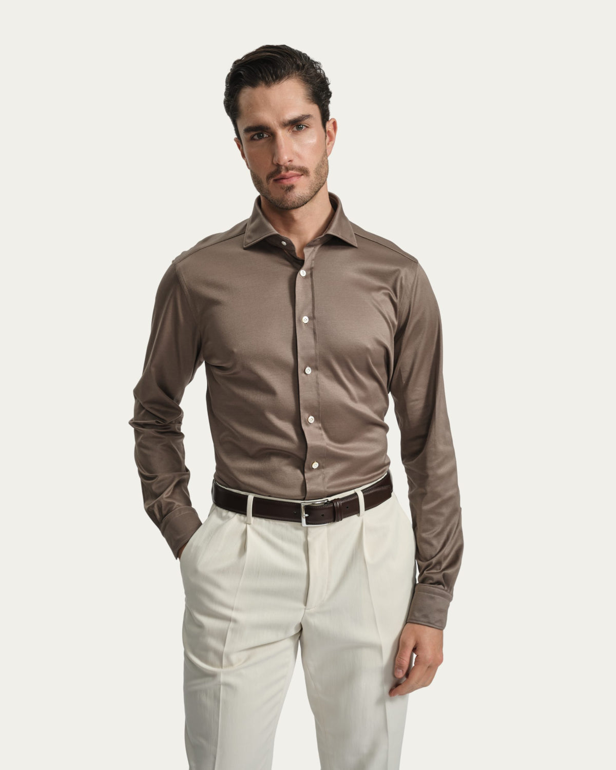 Taupe koszula Jersey Filo di Scozia | BERG’S